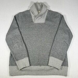 Eddie Bauer Shawl Collar Fleece Sweater‎ Mens Large Gray Pullover Elbow Pads